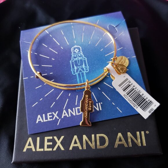 NWT Alex and Ani nutcracker Charm Gold Bangle Comes with Box & Card - Picture 2 of 4